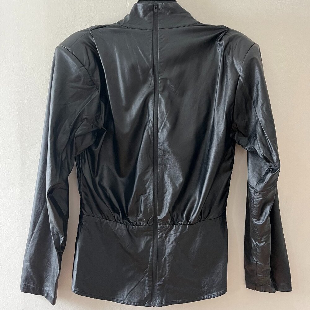 JLUXLABEL Sz‎ M Black Full Zip Jacket Mock Neck Lightweight Crop Faux Leather